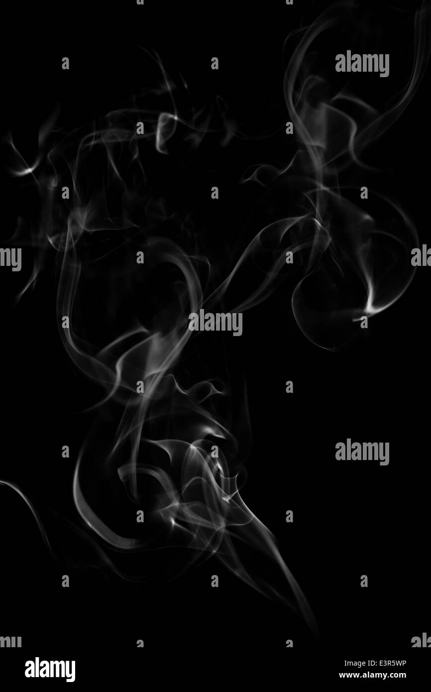 Abstract white flowing smoke background on black Stock Photo