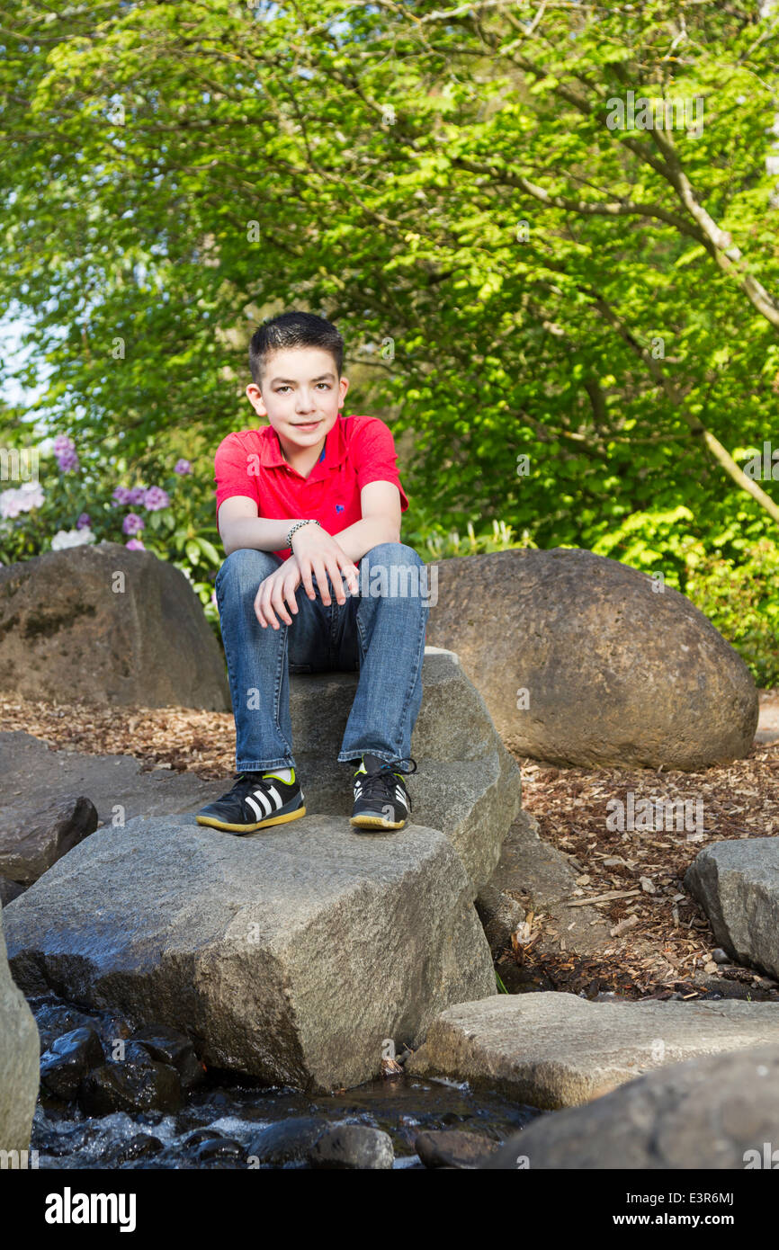 Portrait of a young boy outdoors in springtime Stock Photo - Alamy