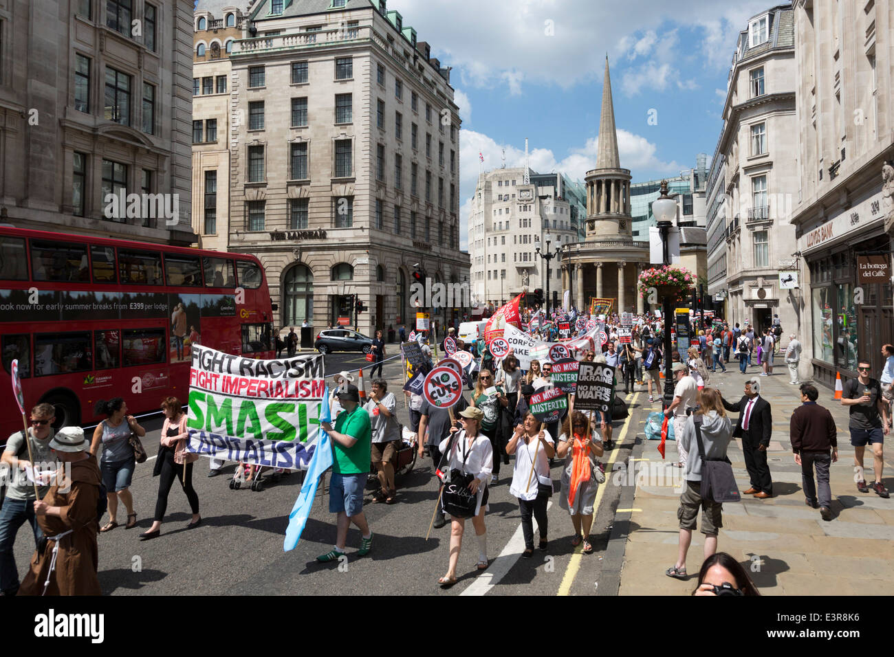The No More Austerity demonstration & march takes place in Central London. Stock Photo