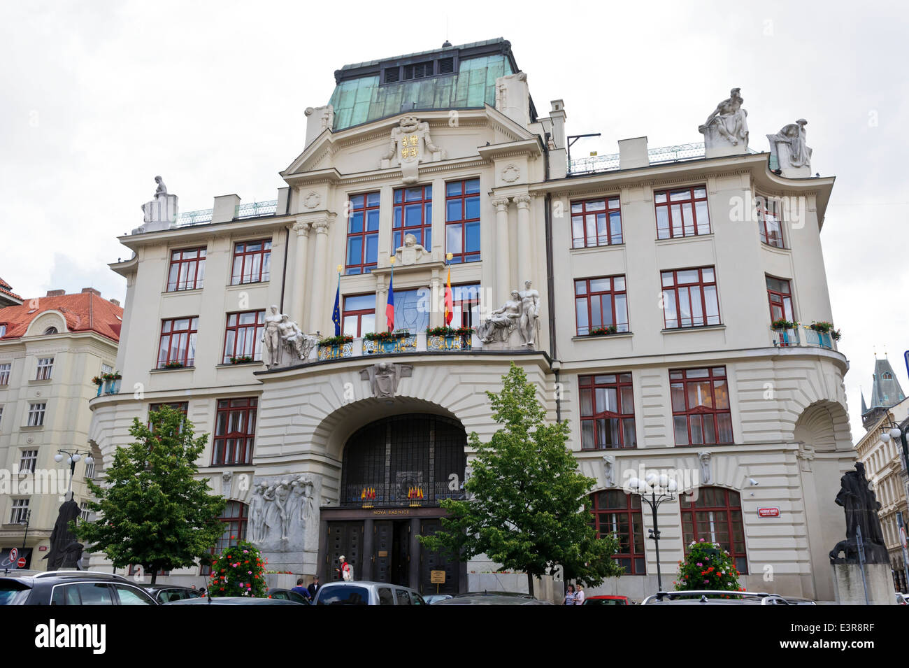 The Prague New City Hall with sculptures, Prague, Czech Republic Stock