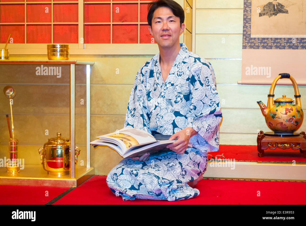 Japanese man at Tea room Japan Stock Photo