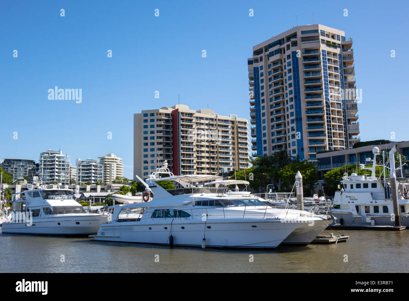 Brisbane Australia,Kangaroo Point,Brisbane River,Dockside,marina,condominium residential apartment apartments building buildings housing,boats,yachts, Stock Photo