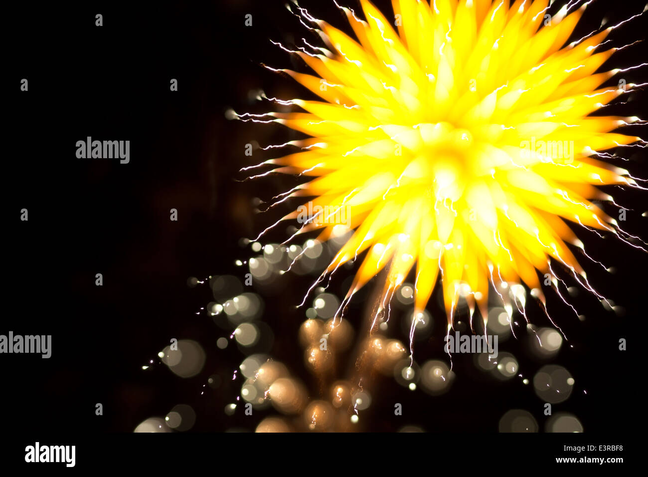 Abstract Fireworks in the Night Sky Stock Photo