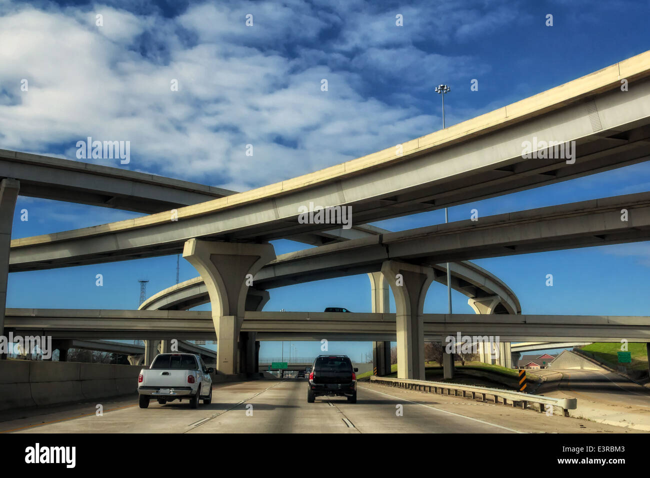 Traveling on the interstate going under an overpass in Shreveport Louisiana on I-20. Stock Photo