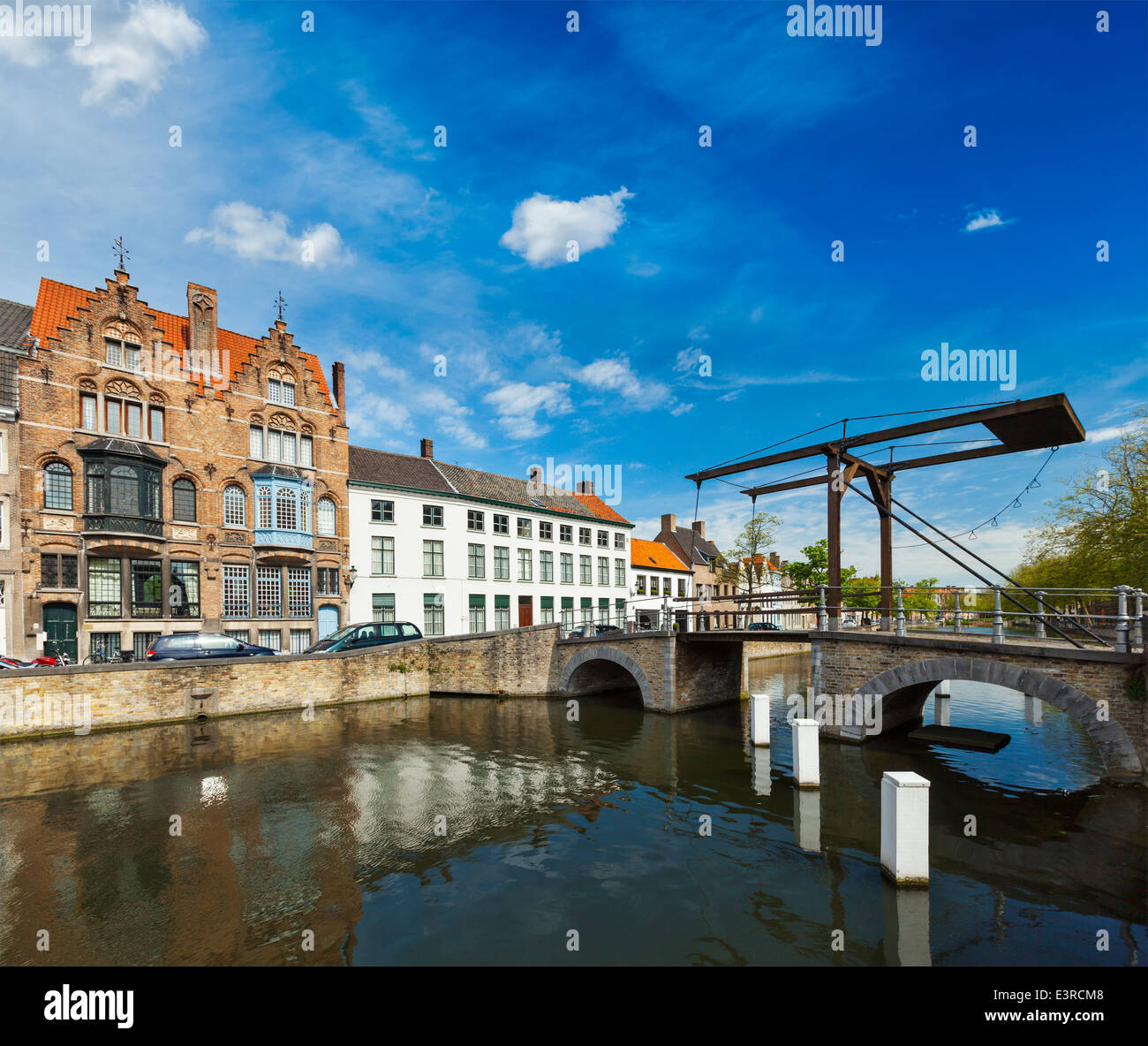 Canal with old bridge. Bruges (Brugge), Belgium Stock Photo
