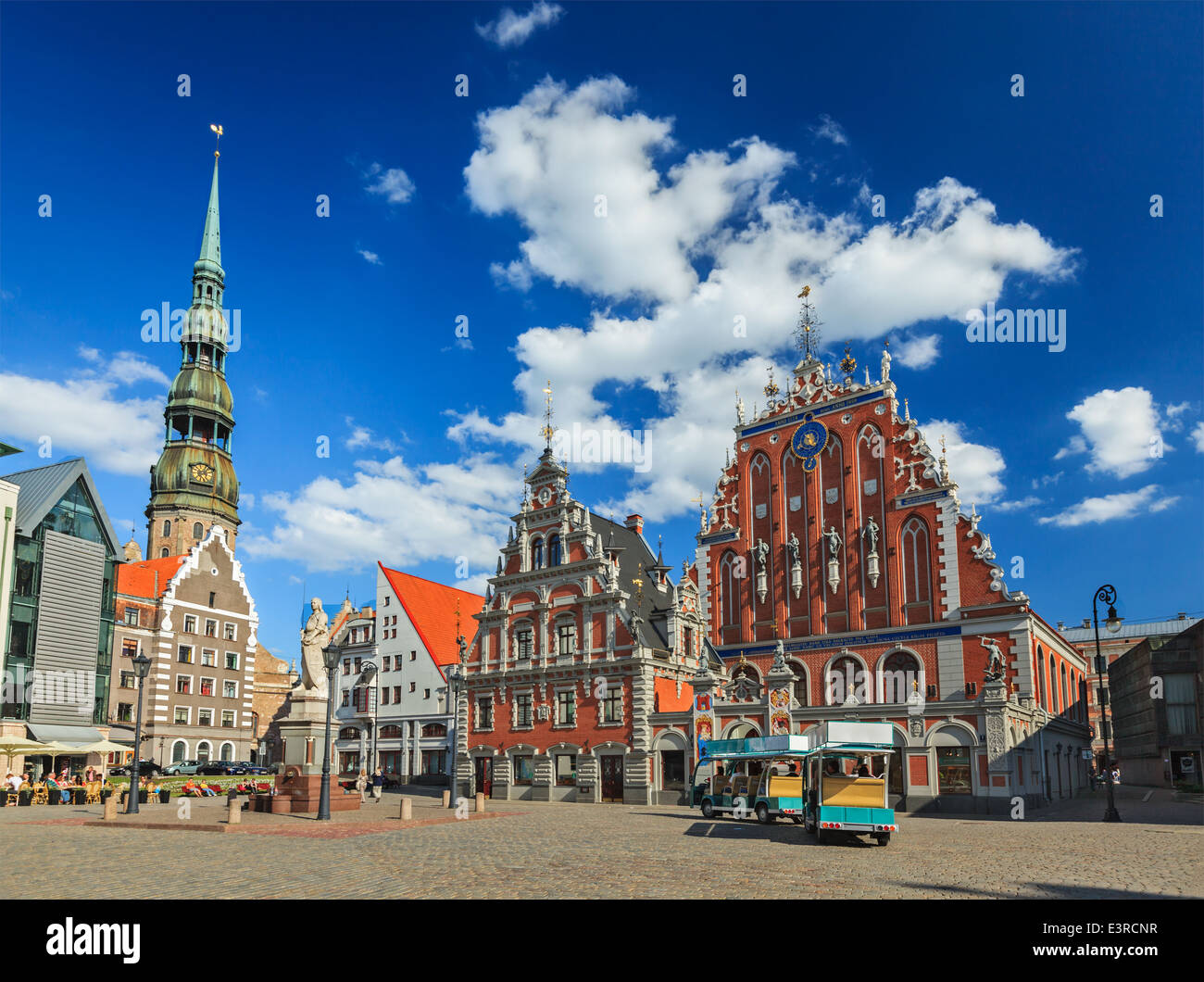 Riga Town Hall Square, House of the Blackheads and St. Peter's Church, Riga, Latvia Stock Photo