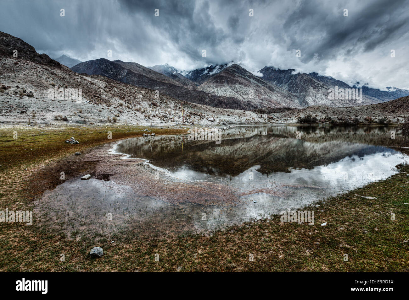 Sacred mountain lake Lohan Tso in Himalayas. Nubra valley, Ladakh, Jammu and Kashmir, India Stock Photo