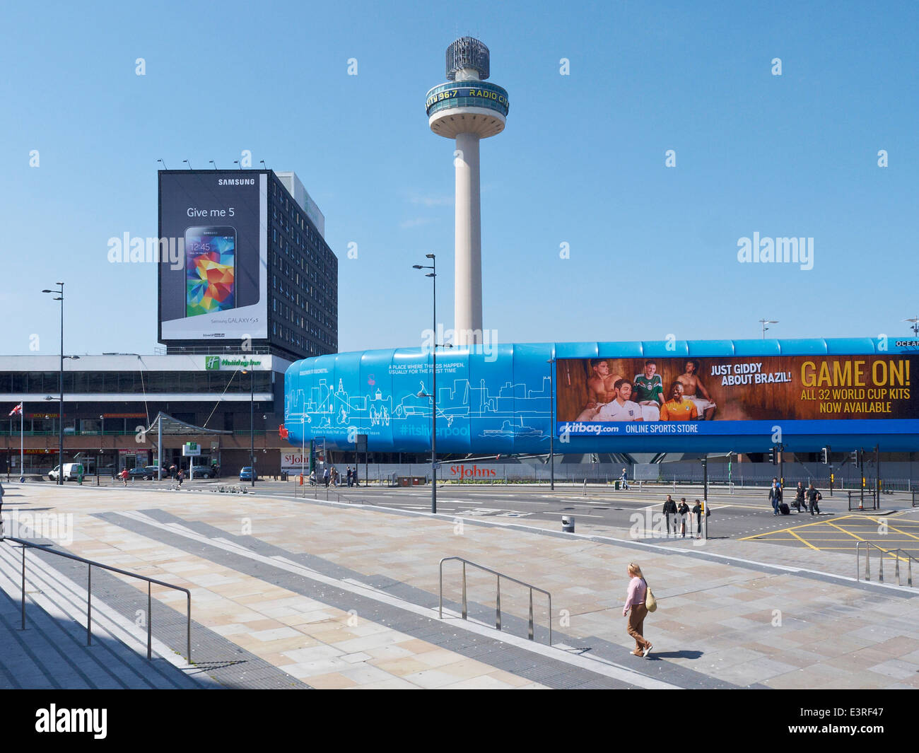 Samsung Galaxy commercial on Holiday inn with LED screen and St Johns Beacon in Liverpool Merseyside UK Stock Photo