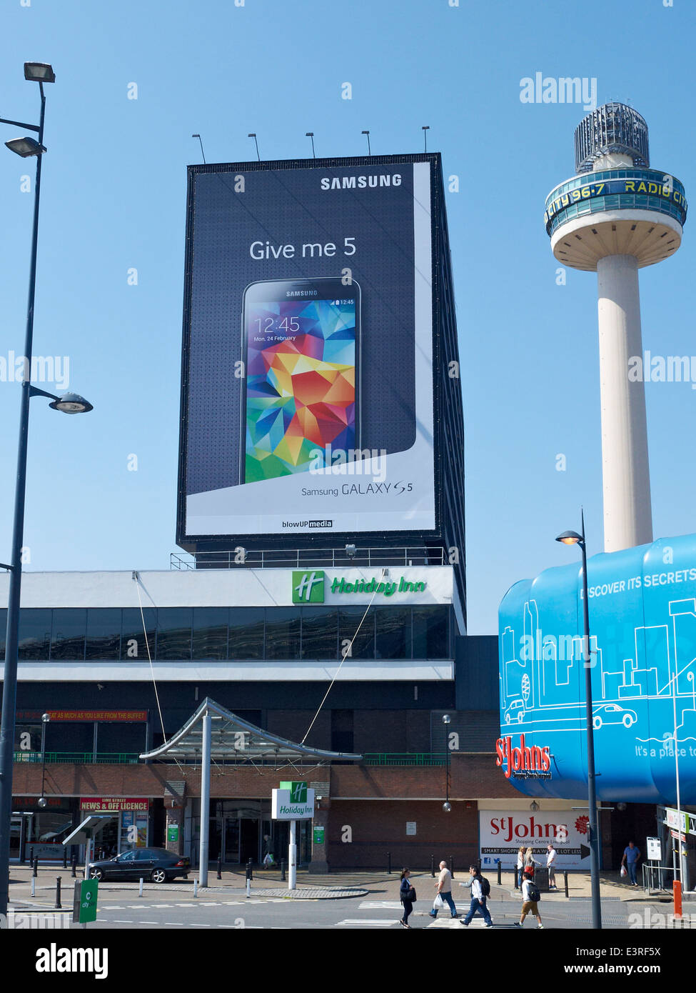 Samsung Galaxy commercial on Holiday inn with St Johns Beacon in Liverpool Merseyside UK Stock Photo