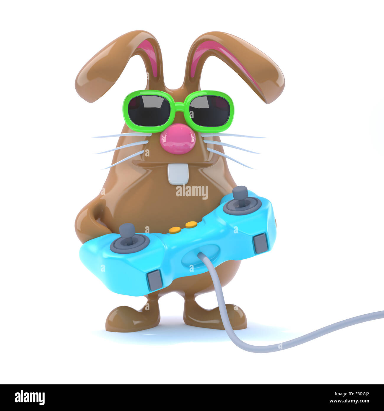 3d Chocolate Easter bunny rabbit playing a video game with a joystick Stock  Photo - Alamy