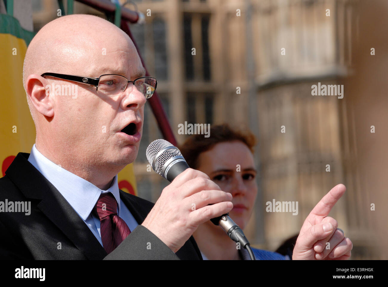 Steve Gillan, General Secretary of the Prison Officers Association (2014) speaking at a London protest Stock Photo