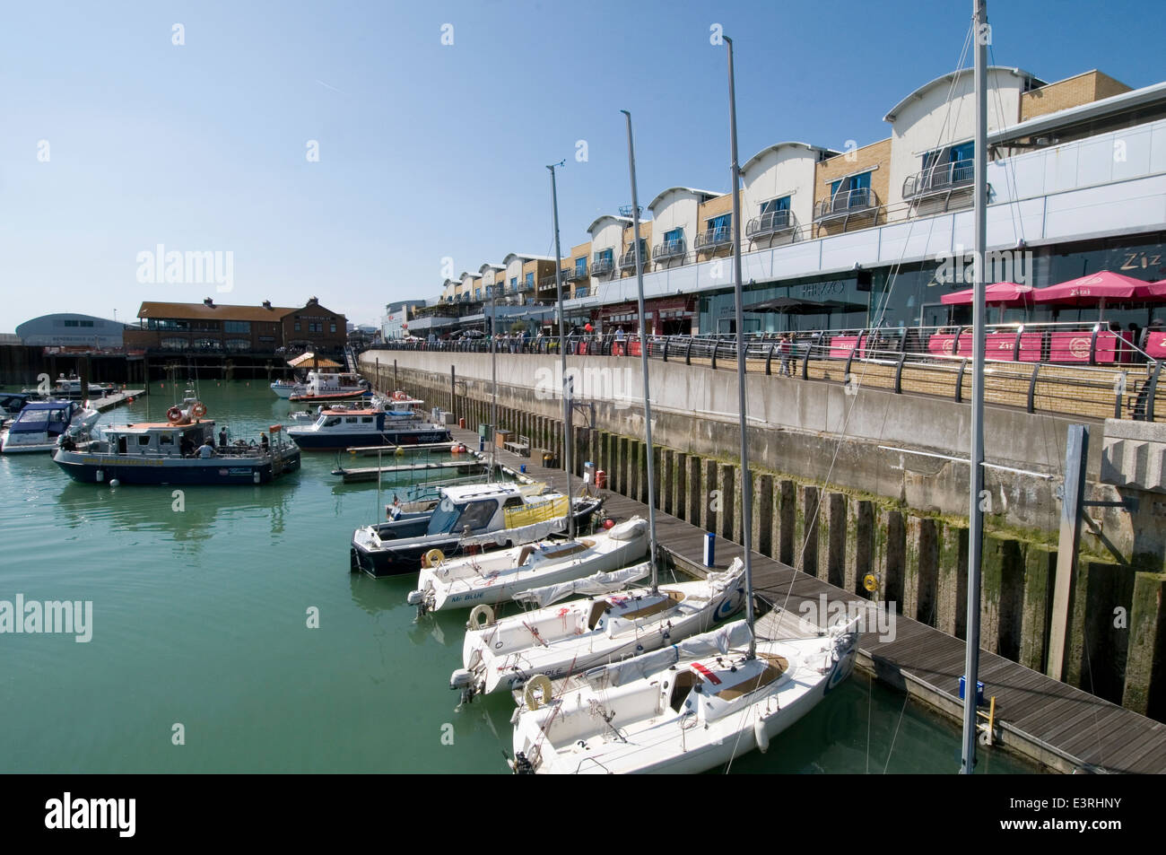 Brighton Marina uk england yachts boats in motor residential and business complex on the south coast Stock Photo