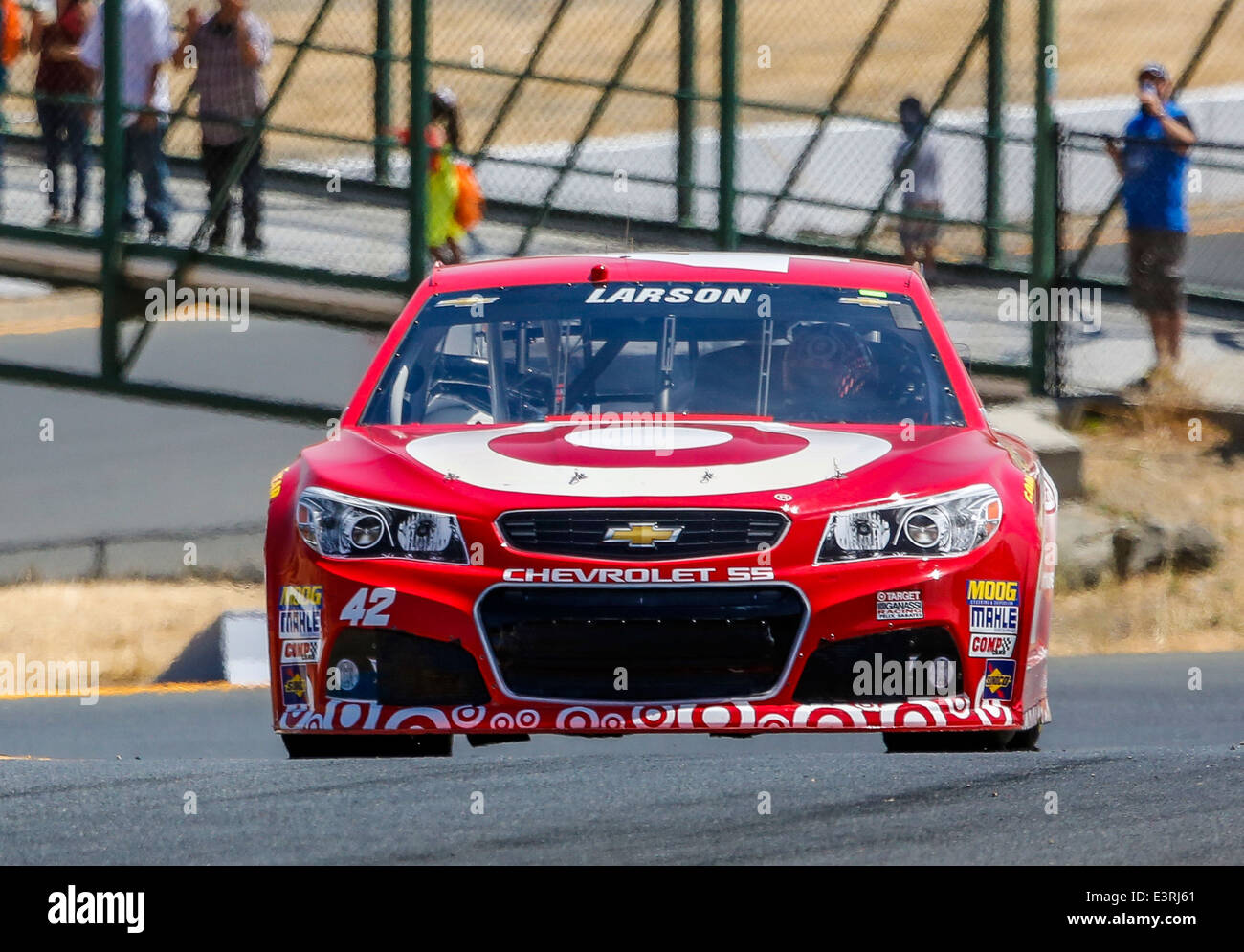 Kyle Larson navigates turn 2 the NASCAR Sprint Cup Series Toyota/SaveMart 350 at Sonoma Raceway on 6-21-14 Stock Photo