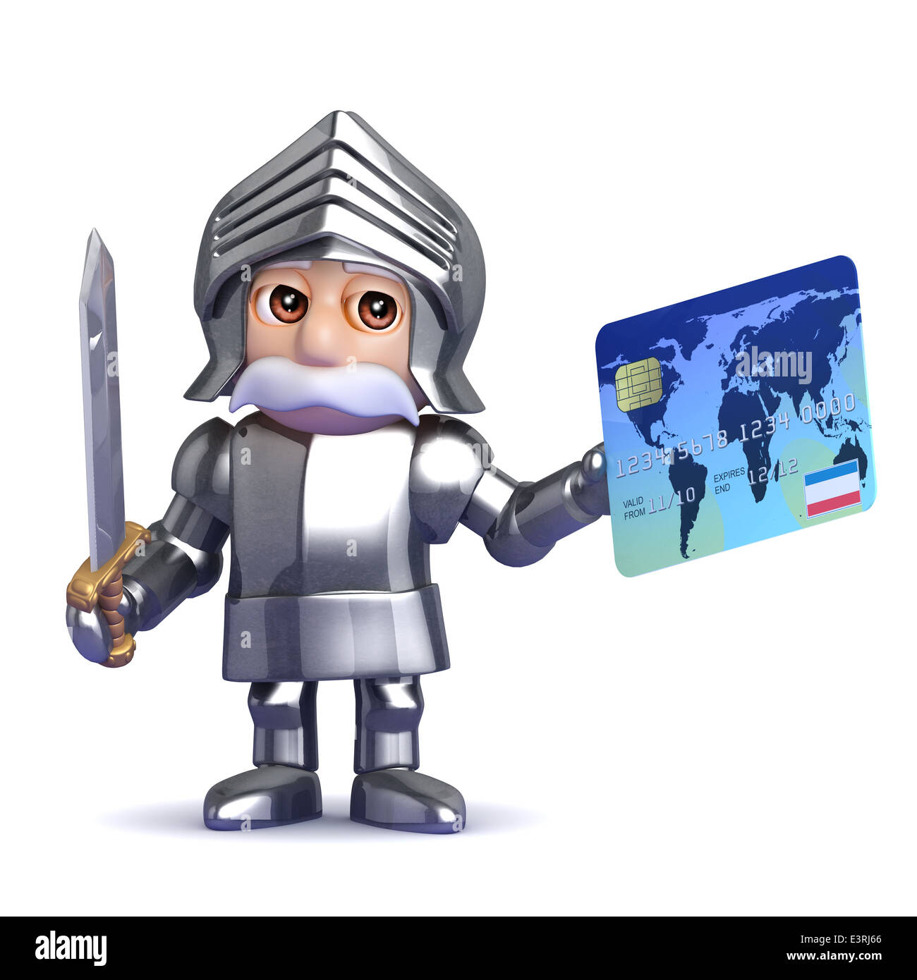 3d Chivalrous knight always pays by debit card Stock Photo
