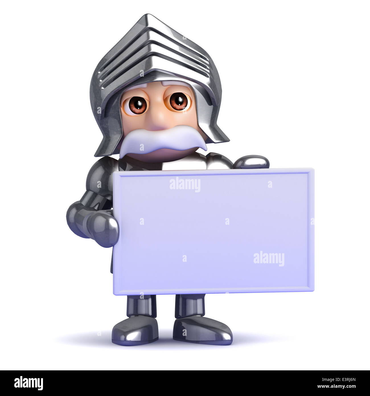 3d Knight holds up a blank banner Stock Photo