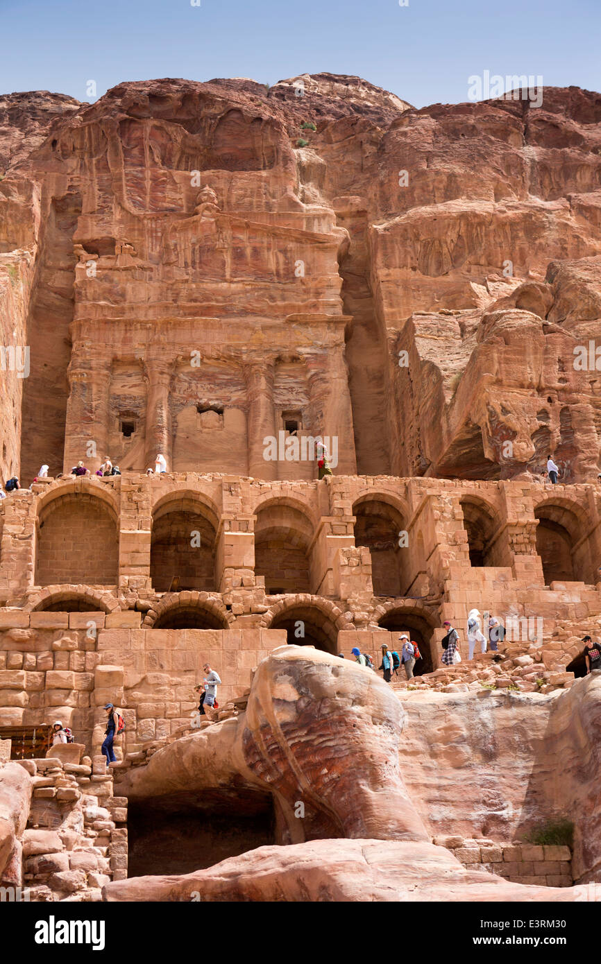 Jordan, Arabah, Petra, visitors at Urn tomb and Al Mahkama (law courts) Stock Photo