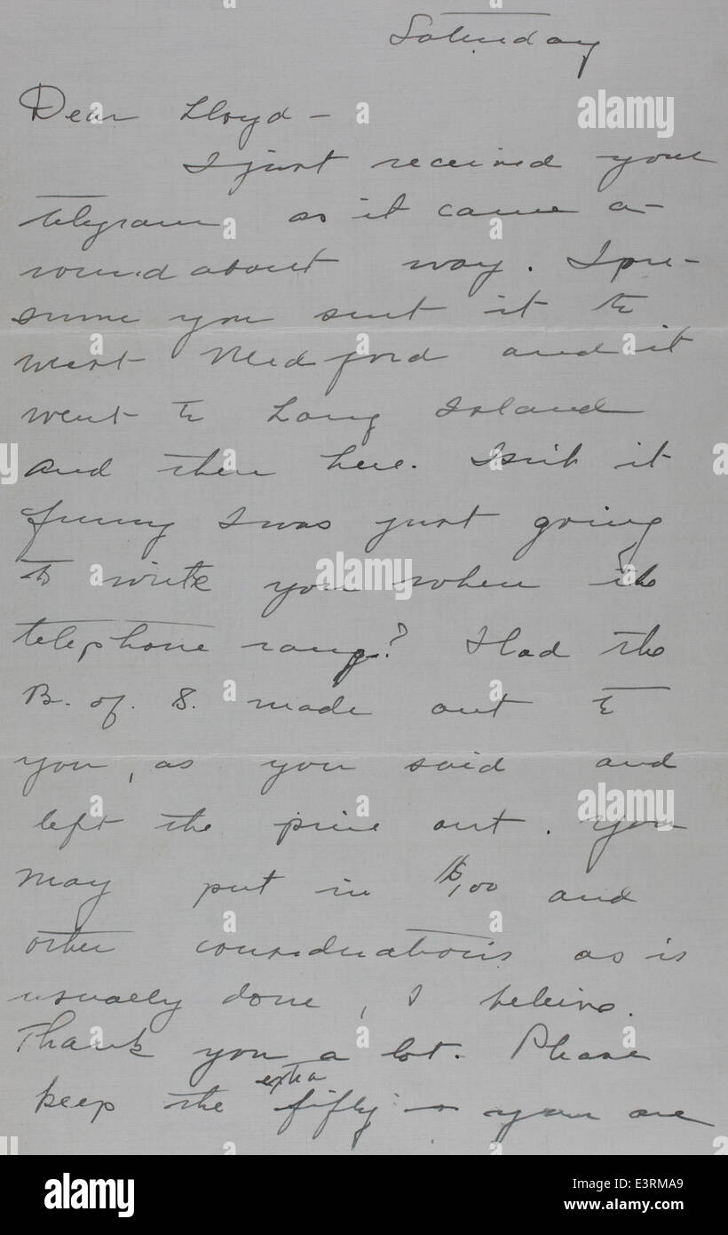 This photo features a letter from Amelia Earhart to Lloyd, offering a ...