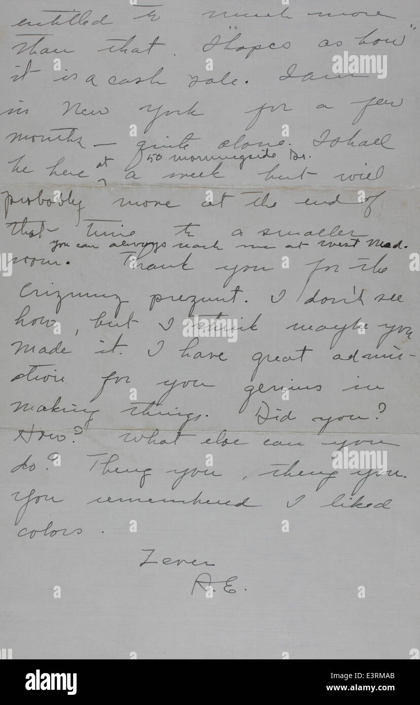 The second side of a letter from Amelia Earhart to Lloyd, offering a ...