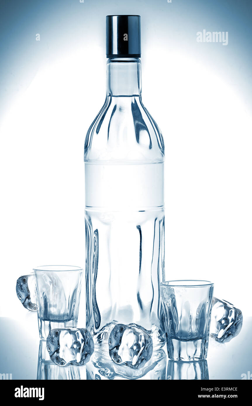 Bottle of vodka and ice cubes Stock Photo Alamy