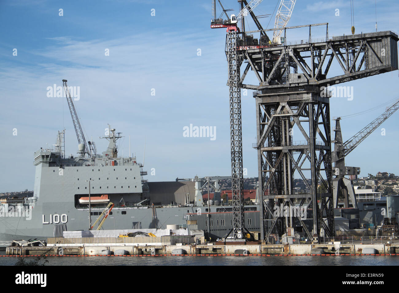 Hammerhead crane now being pulled down, at Sydney's Royal Australian Navy Garden island naval base,New South Wales,Australia Stock Photo