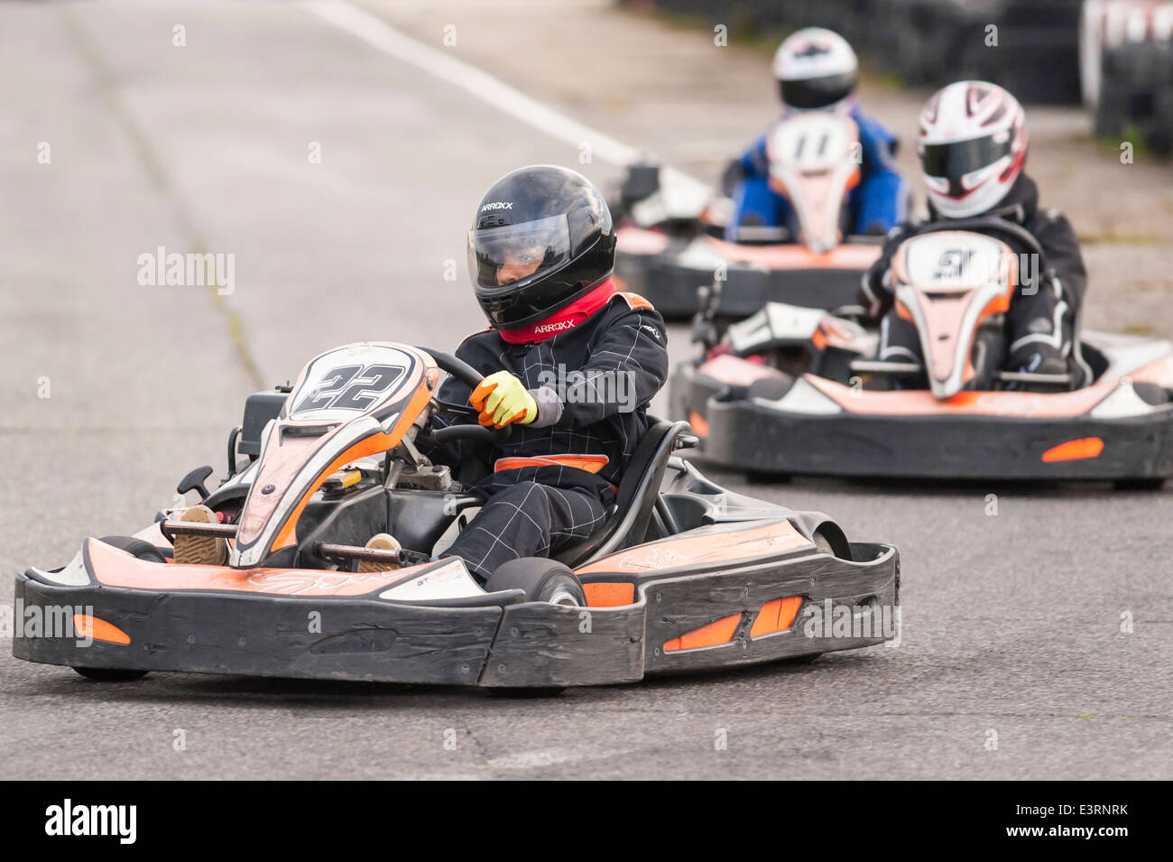 Amateur Go Cart Racing Showing Movement At Ellough Park Raceway Suffolk England Britain 