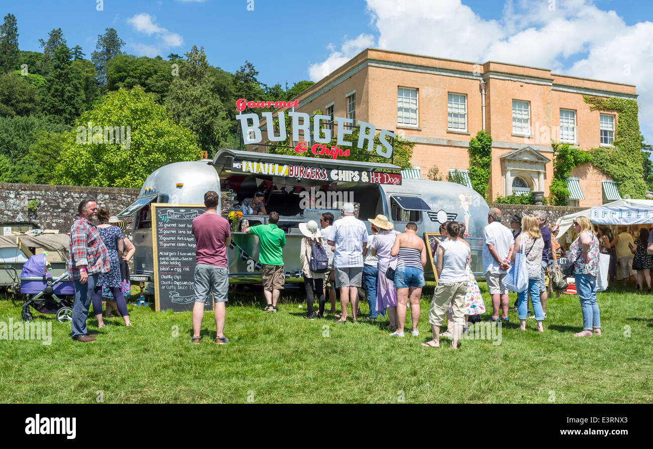 East Devon, June 21st 2014. A Garden Party and Fete has a converted American caravan Burger Bar on site for refreshments. Stock Photo