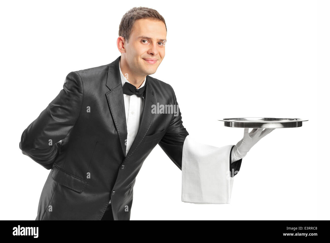 Professional waiter holding a tray Stock Photo