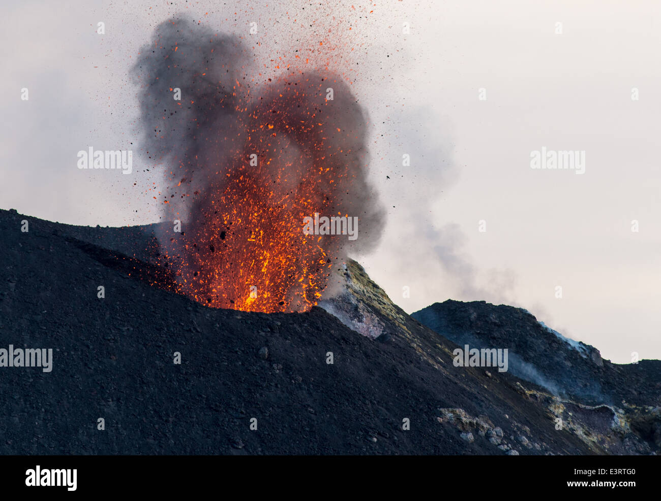 Volcanic eruption at Stromboli volcano, Eolian Islands strombolian