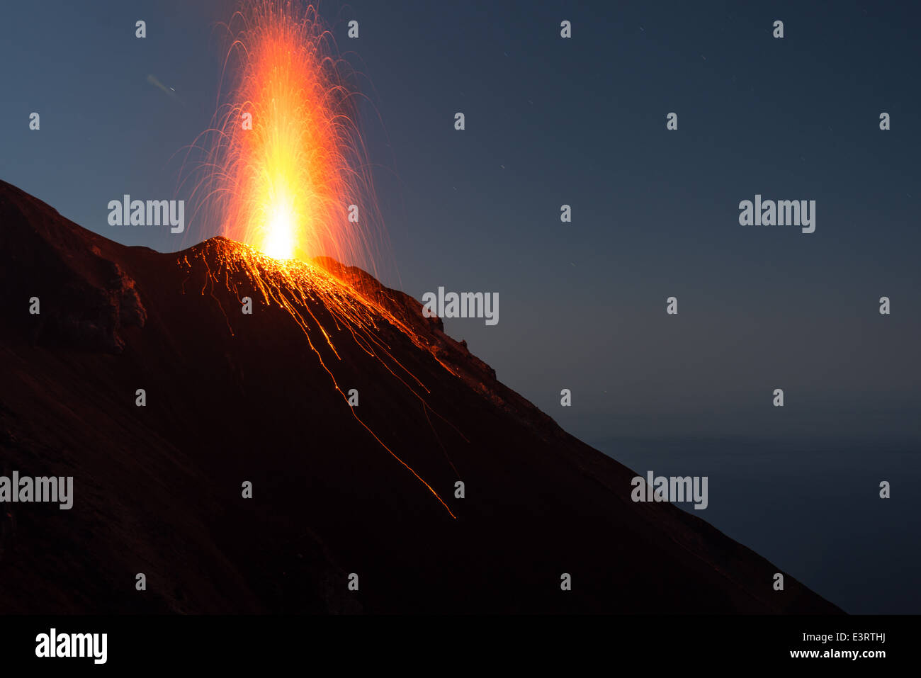 Volcanic eruption at Stromboli volcano, Eolian Islands strombolian