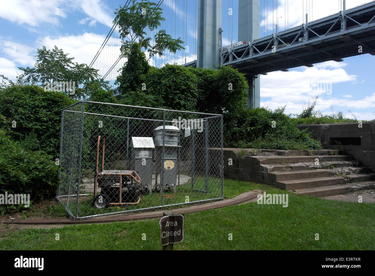 Mobile air quality monitoring equipment on Staten Island side or West end of the Verrazano Bridge in the Historic Fort Wadsworth Stock Photo