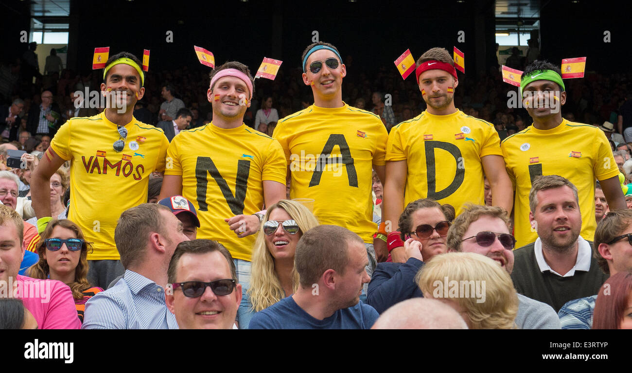 London, UK. 28th June, 2014. Wimbledon Championships Day Six. Fan with a message enjoying the atmosphere during the Rafael Nadal of Spain versus Mikhail Kukushkin of Kazakhstan during day six men's singles third round match at the Wimbledon Tennis Championships at The All England Lawn Tennis Club in London, United Kingdom. Credit:  Action Plus Sports/Alamy Live News Stock Photo