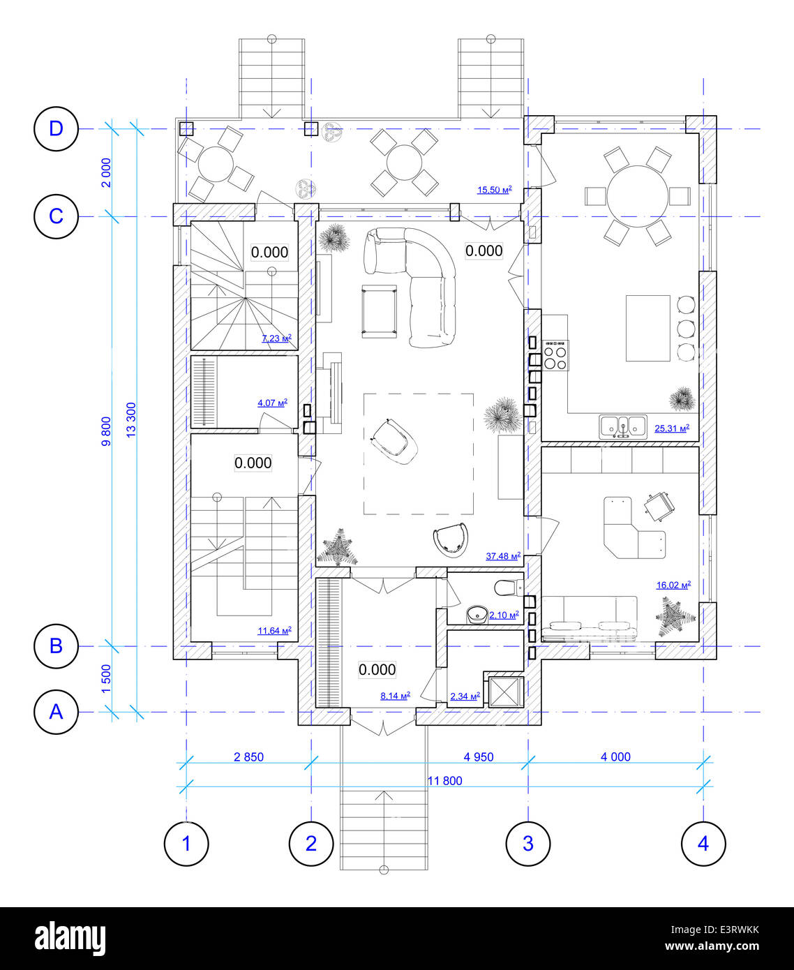 Architectural layout of first floor of house Stock Photo