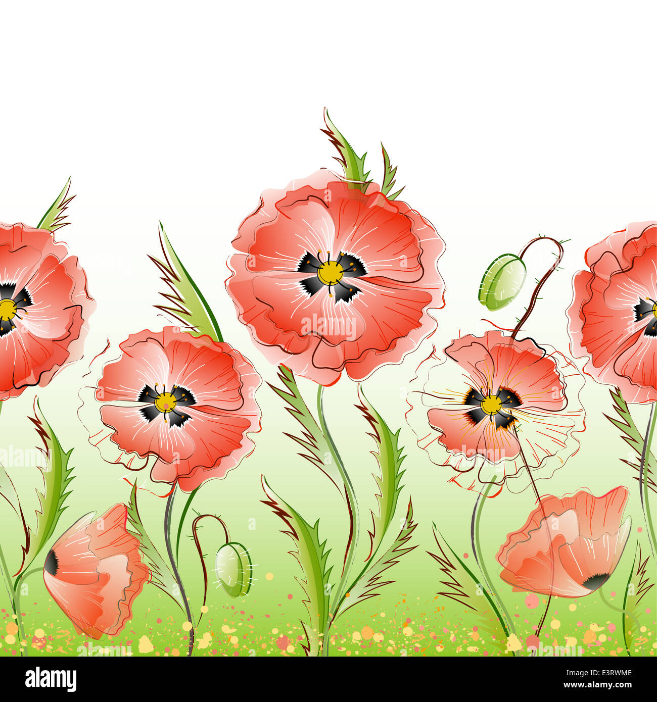 Red Poppy Flowers Seamless Texture Stock Photo