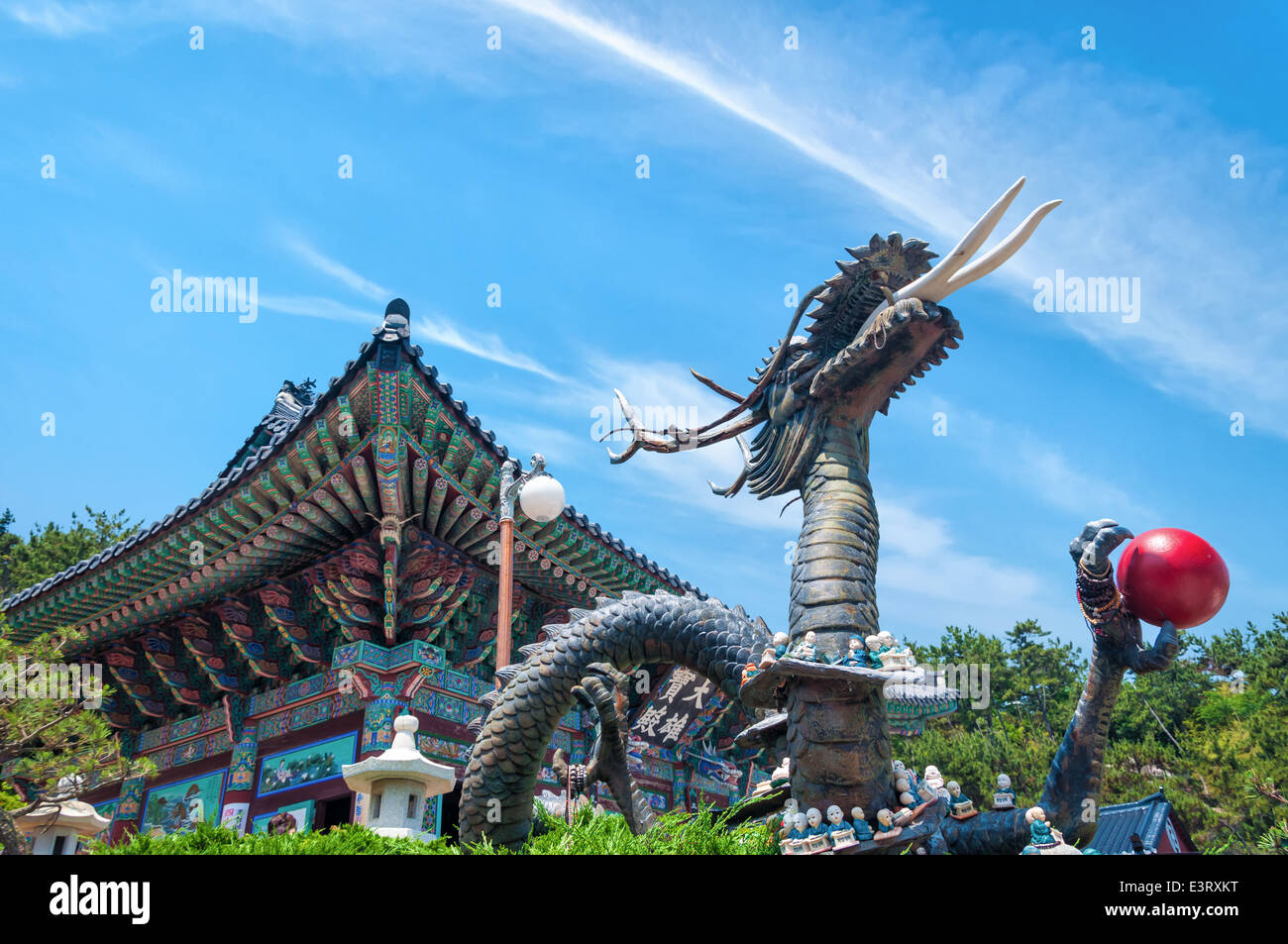 A statue of a dragon at Haedong Yonggungsa Temple in Busan, South Korea. Stock Photo