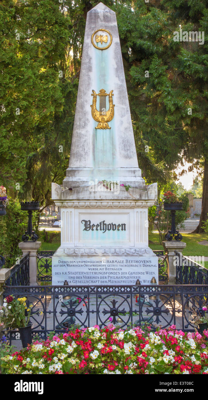 Vienna - Tombs of composer Ludwig van Beethoven on the Centralfriedhoff cemetery. Stock Photo