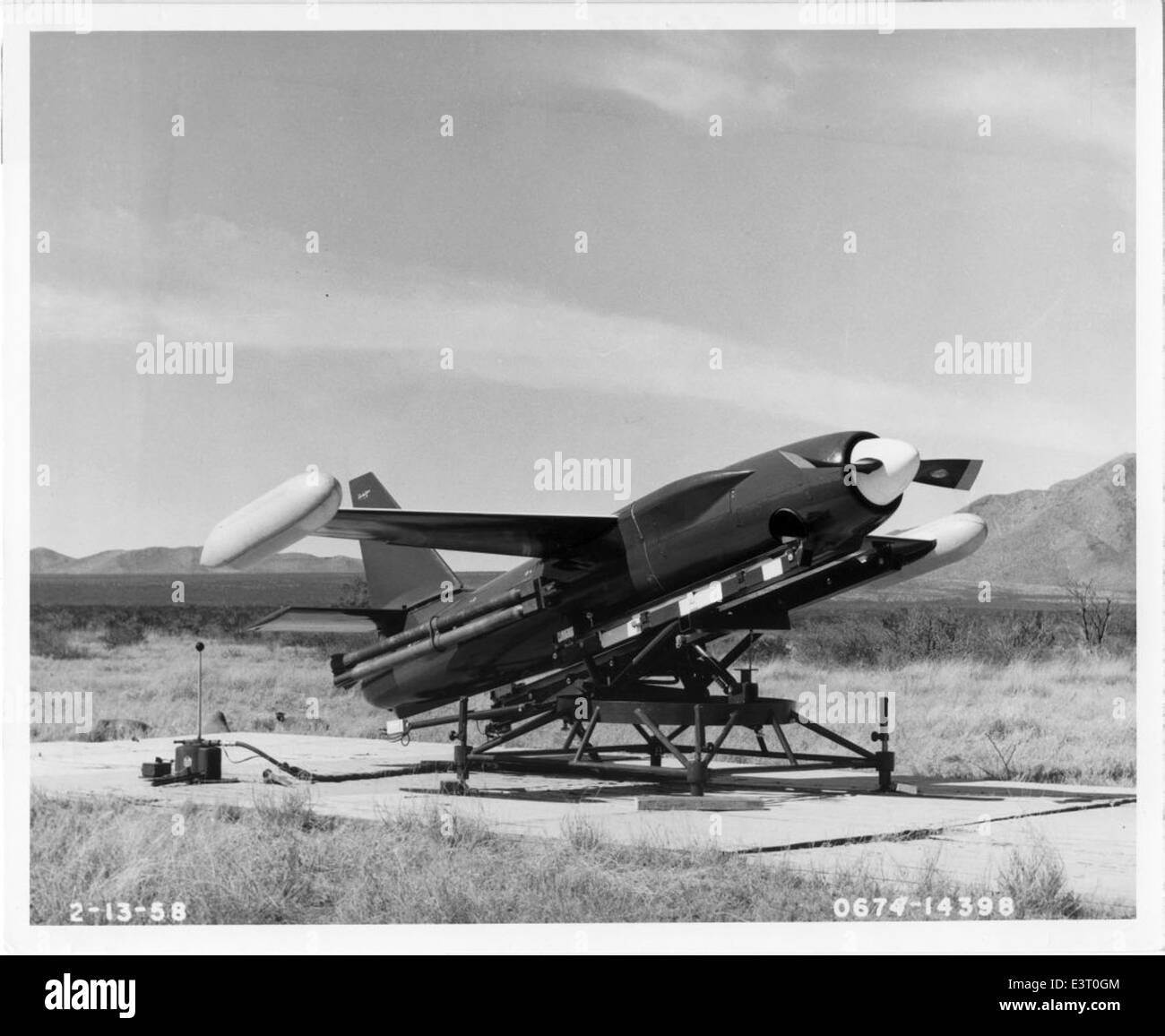 0674-14398 1958-02-13 Radioplane RP-77D Turbo-Prop print scan Stock Photo