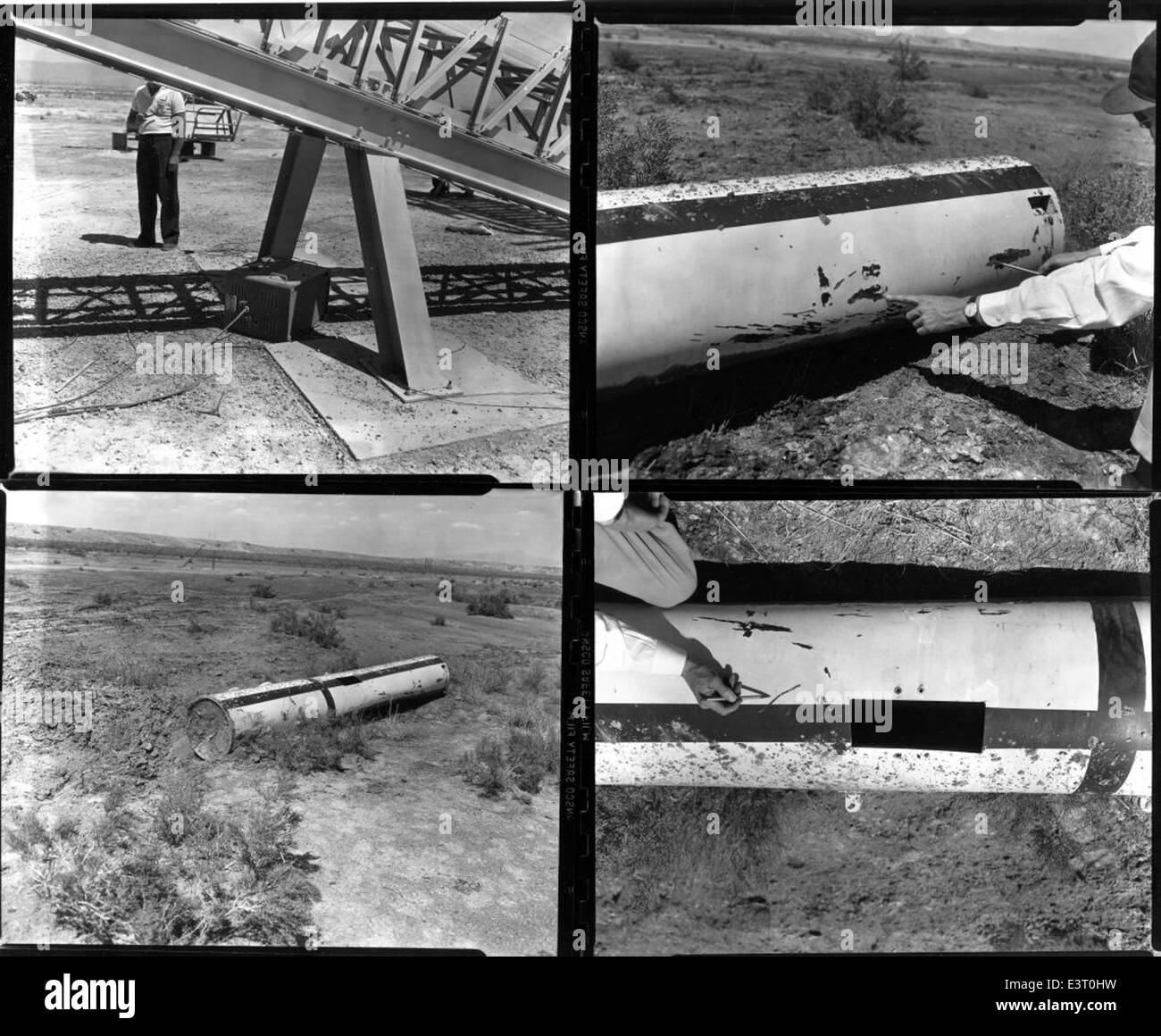 Contact sheet for USAF HAFB photo series, 19560830 Q4 ground launch rail test, print scan