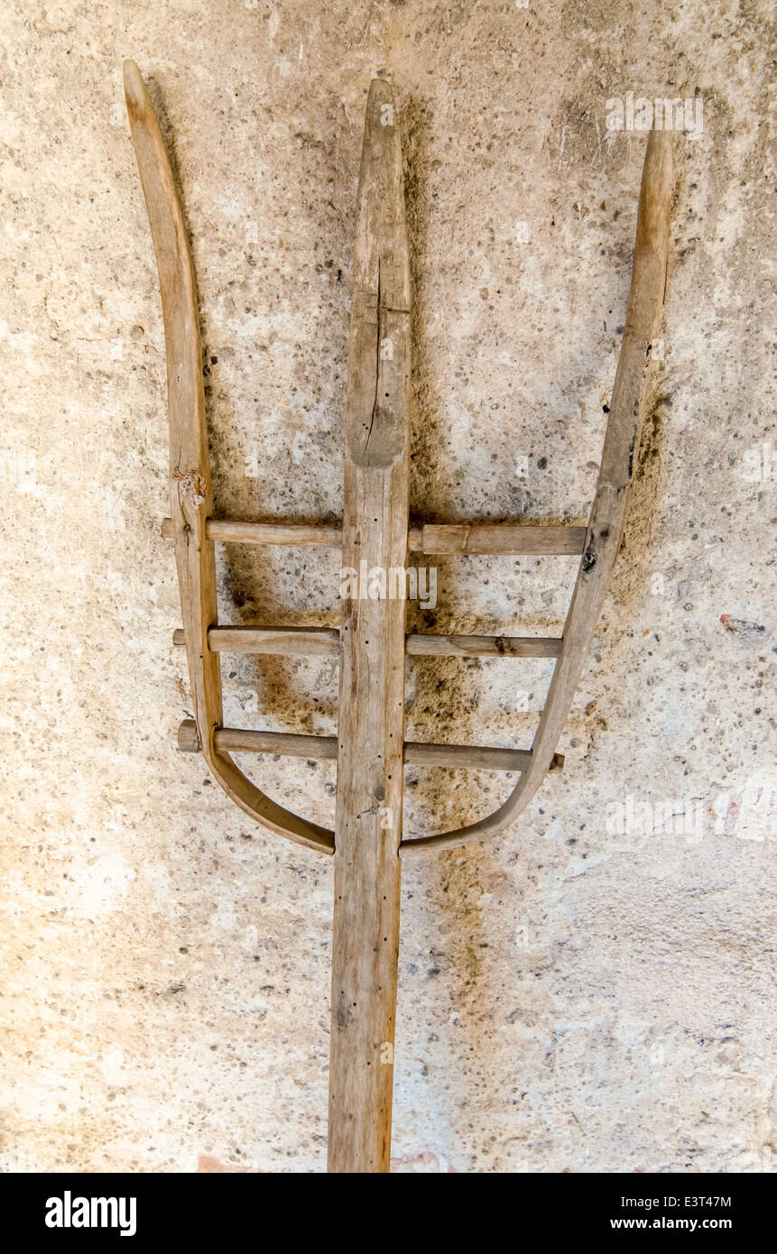 Handmade Old wood pitchfork for farm use Stock Photo Alamy
