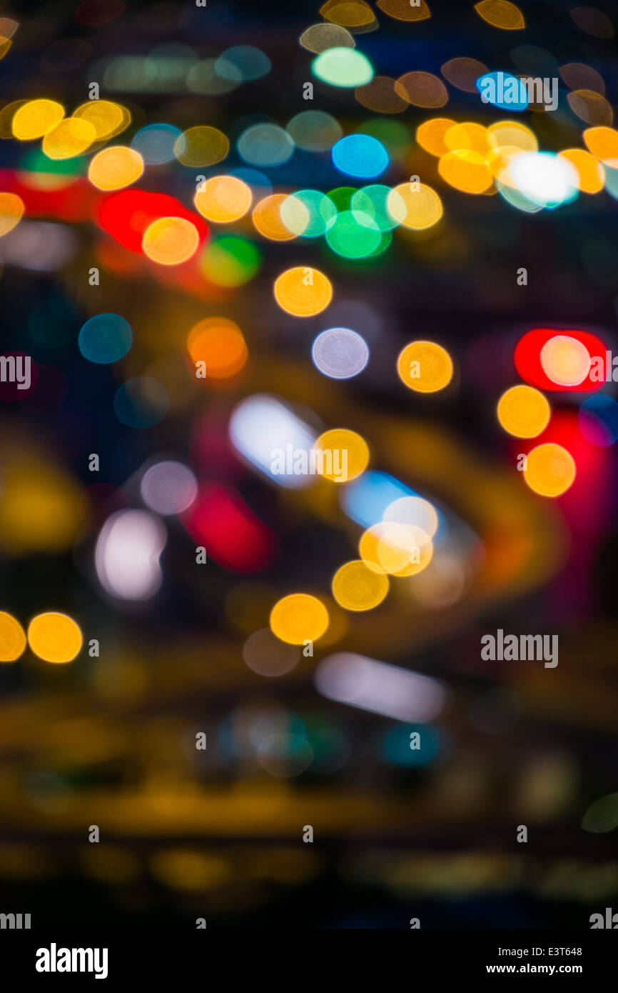 Portland, Oregon downtown city lights, out of focus, at night Stock Photo