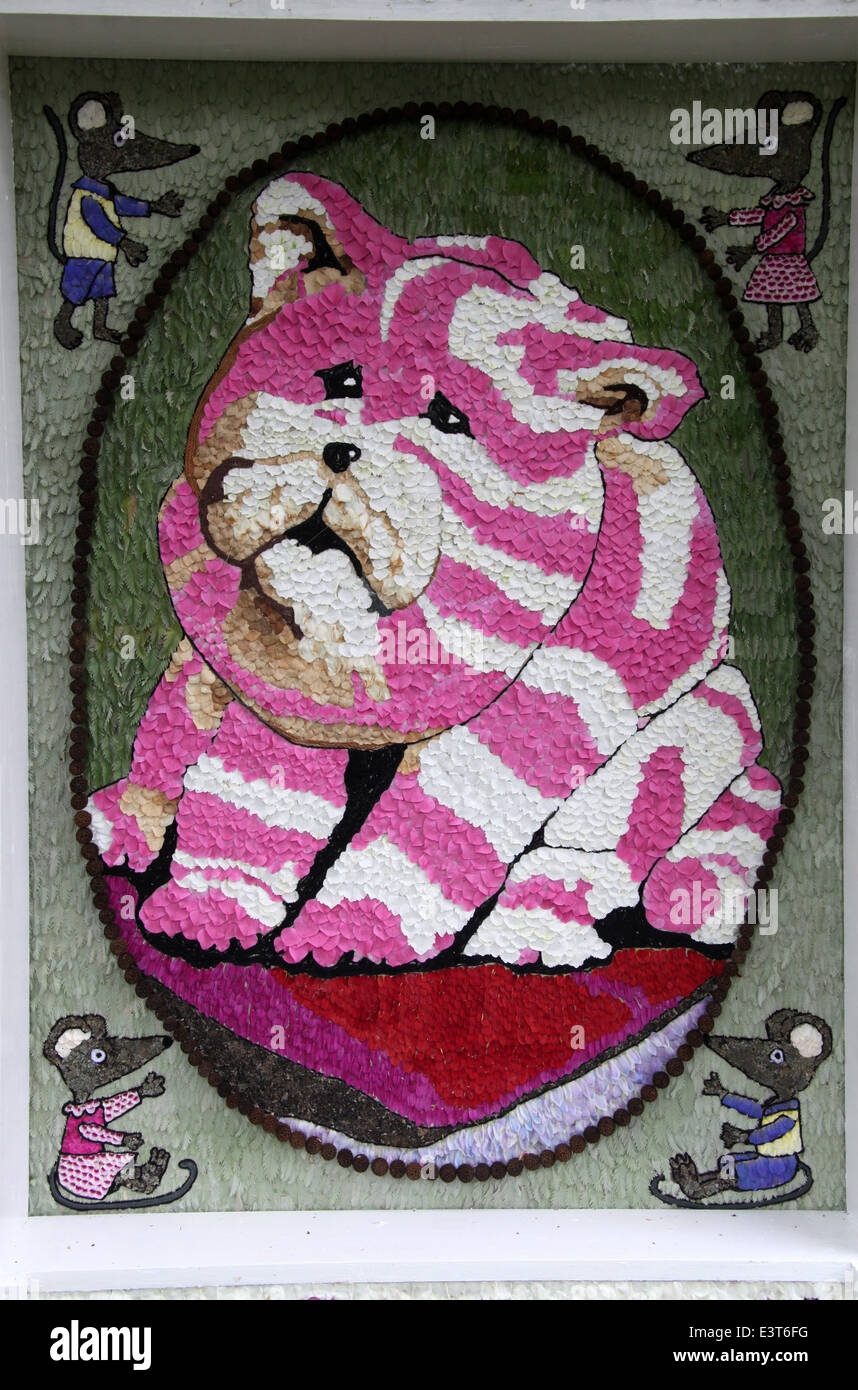 2014 Well Dressing featuring Bagpuss from the childrens TV series made of petals by the 1st Bakewell Brownies Stock Photo
