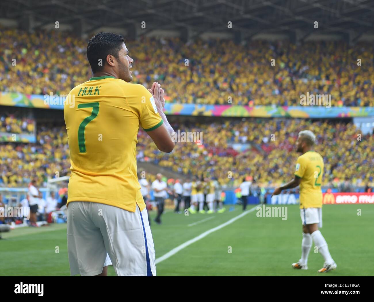 Belo Horizonte, Brazil. 28th June, 2014. Brazil's Hulk reacts after his goal being nullified during a Round of 16 match between Brazil and Chile of 2014 FIFA World Cup at the Estadio Mineirao Stadium in Belo Horizonte, Brazil, on June 28, 2014. Credit:  Liu Dawei/Xinhua/Alamy Live News Stock Photo