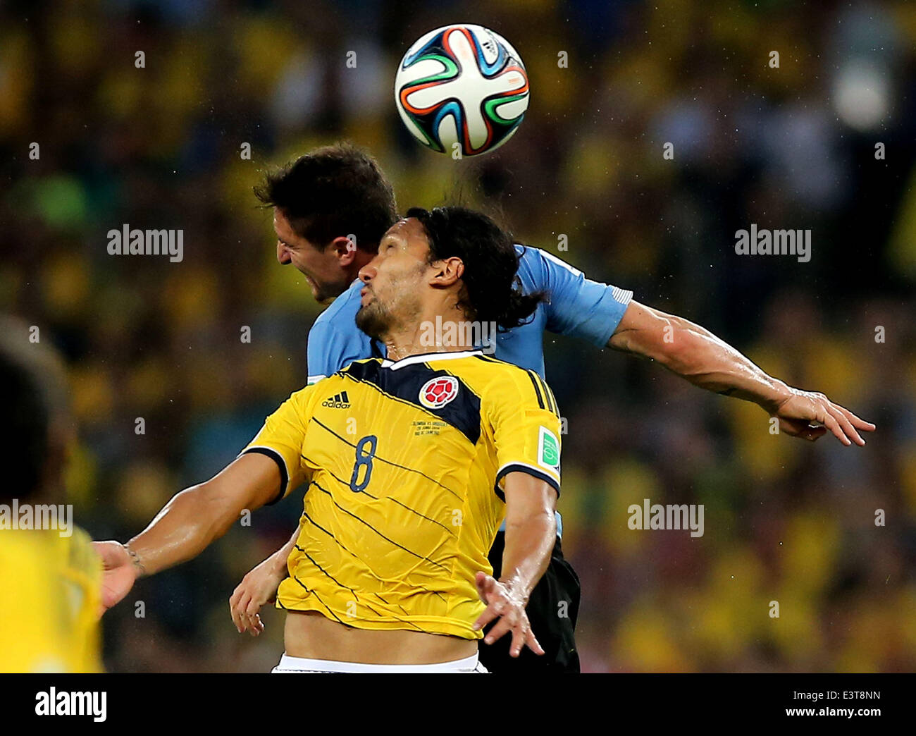 Rio De Janeiro, Brazil. 28th June, 2014. Colombia's Abel Aguilar jumps for a header during a Round of 16 match between Colombia and Uruguay of 2014 FIFA World Cup at the Estadio do Maracana Stadium in Rio de Janeiro, Brazil, on June 28, 2014. Credit:  Xu Zijian/Xinhua/Alamy Live News Stock Photo