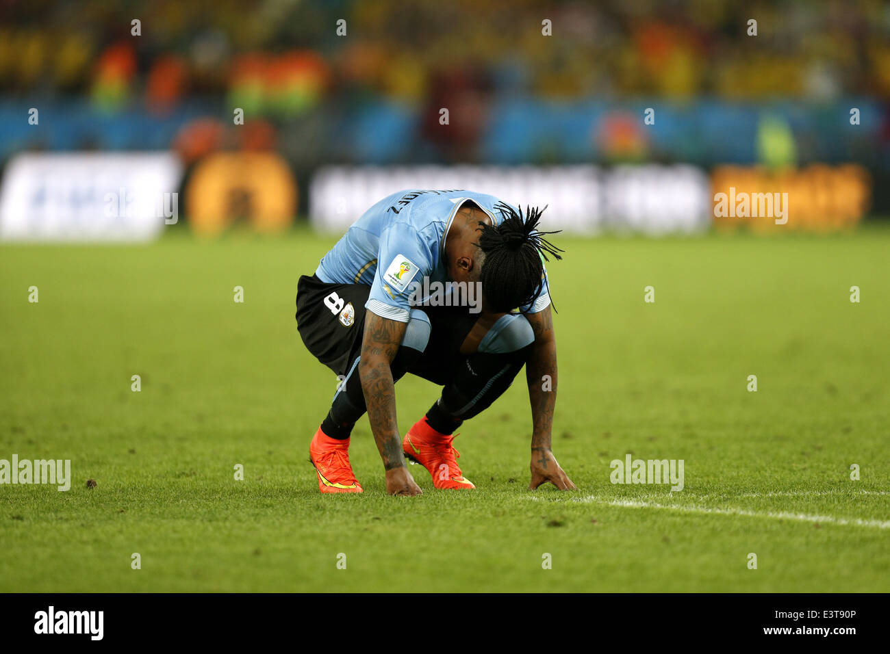 Rio De Janeiro, Brazil. 28th June, 2014. Uruguay's Abel Hernandez reacts after a Round of 16 match between Colombia and Uruguay of 2014 FIFA World Cup at the Estadio do Maracana Stadium in Rio de Janeiro, Brazil, on June 28, 2014. Colombia won 2-0 over Uruguay and qualified for Quarter-finals on Saturday. Credit:  Wang Lili/Xinhua/Alamy Live News Stock Photo