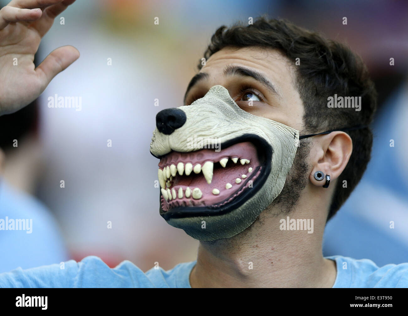 Rio De Janeiro, Brazil. 28th June, 2014. A supporter of Uruguay is seen before a Round of 16 match between Colombia and Uruguay of 2014 FIFA World Cup at the Estadio do Maracana Stadium in Rio de Janeiro, Brazil, on June 28, 2014. Colombia won 2-0 over Uruguay and qualified for Quarter-finals on Saturday. Credit:  Wang Lili/Xinhua/Alamy Live News Stock Photo