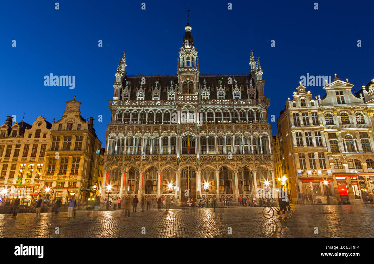 BRUSSELS, BELGIUM - JUNE 14, 2014: The main square and Grand palace in evening. Grote Markt. Stock Photo