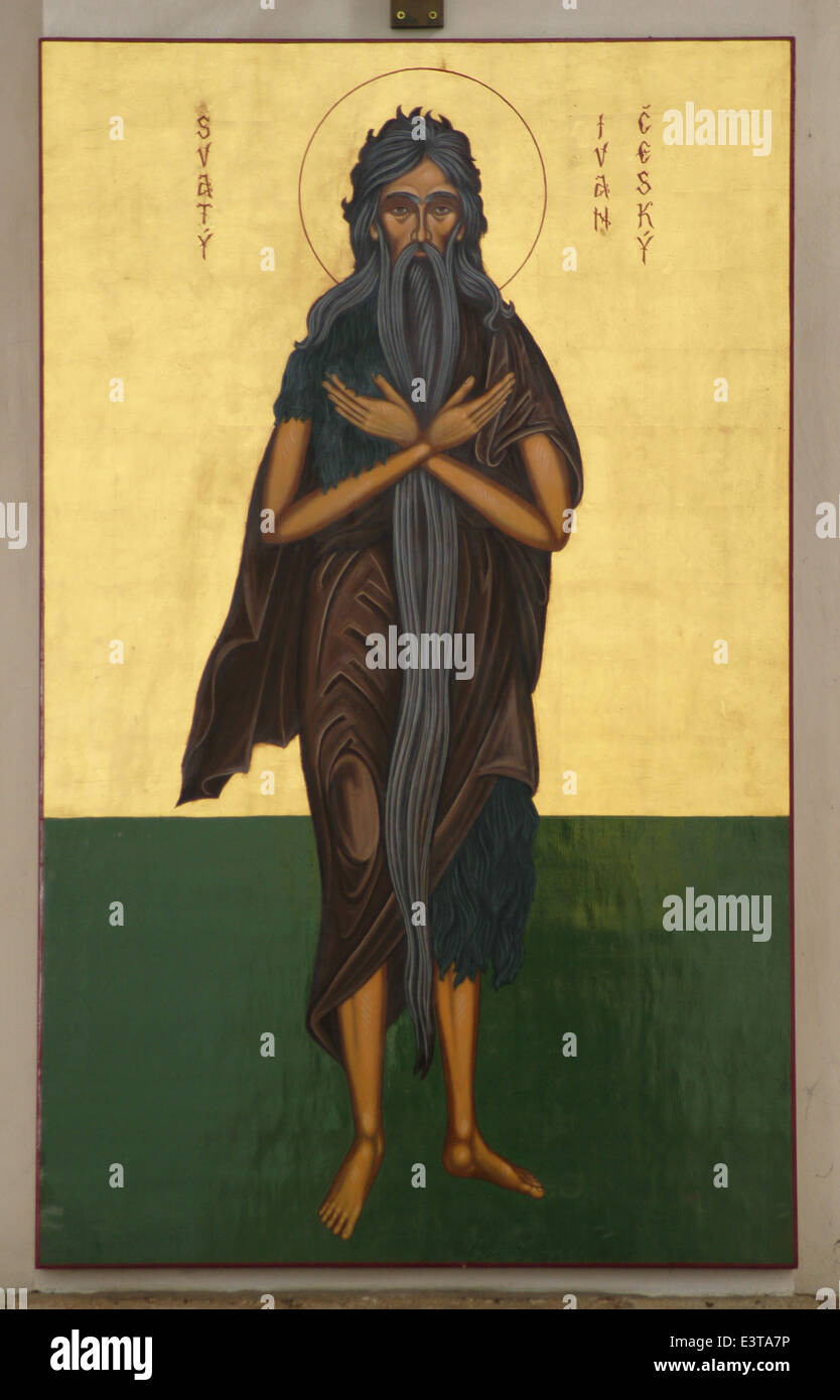 Saint Ivan the Hermit. Orthodox icon in Saints Cyril and Methodius' Cathedral in Prague, Czech Republic. Stock Photo