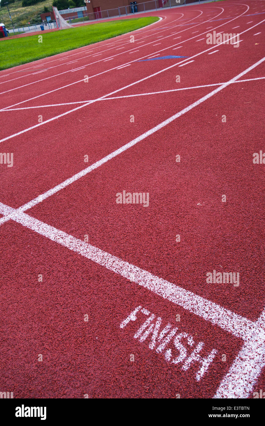 The finish line on a running track, Pittsburgh, PA Stock Photo