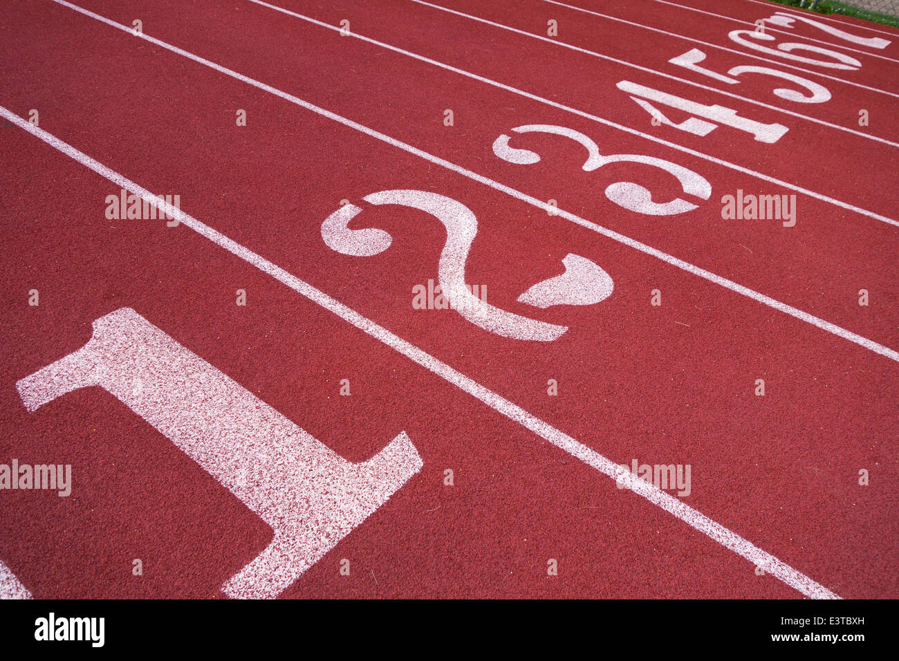 Markings and numbers on a running track, Pittsburgh, PA Stock Photo