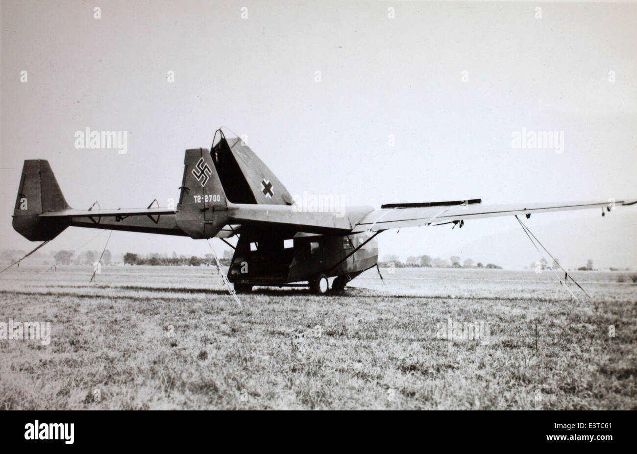 The Gotha Go-242 (7G) was a German military transport glider used during World War II. It played a significant role in airborne operations, carrying troops and equipment during military campaigns. Stock Photo