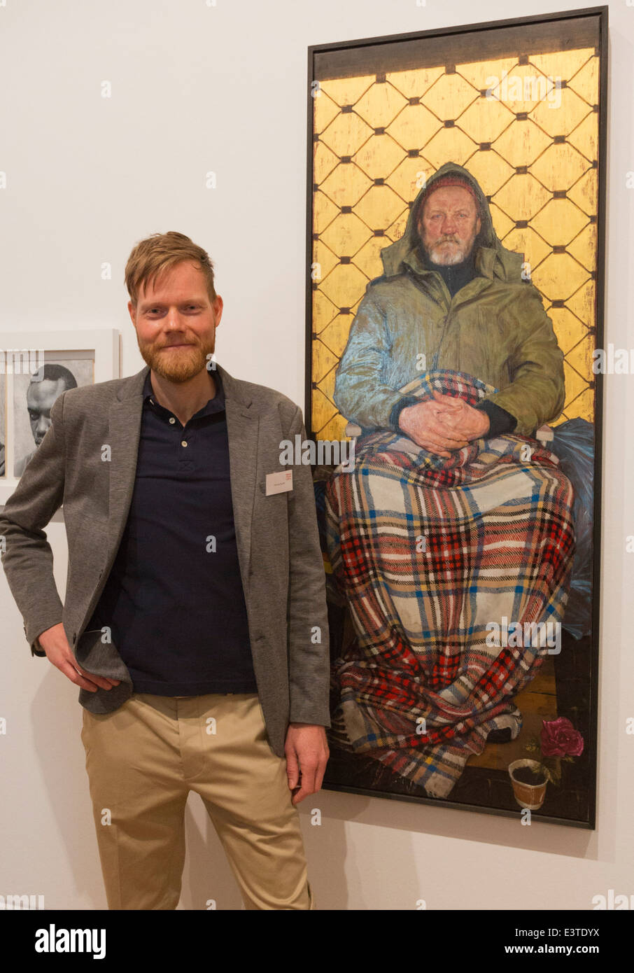 Press Preview of the BP Portrait Award 2014 at the National Portrait Gallery, Thomas Ganter winner of the First Prize Stock Photo